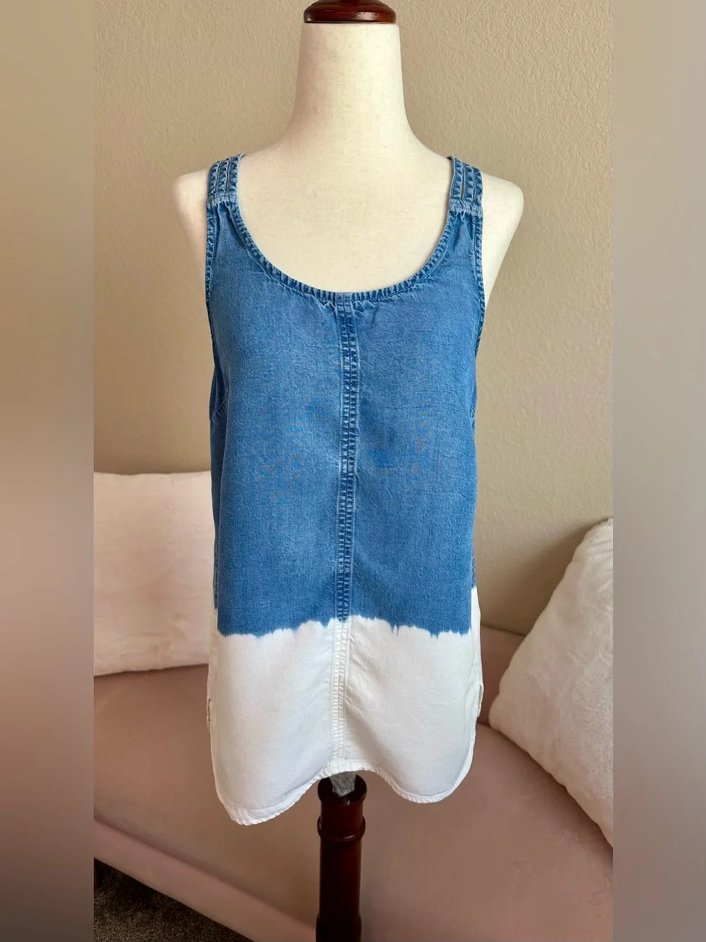 Splendid Tank Top Blue White Dip Dye Chambray Women’s Small Strappy Coastal Soft